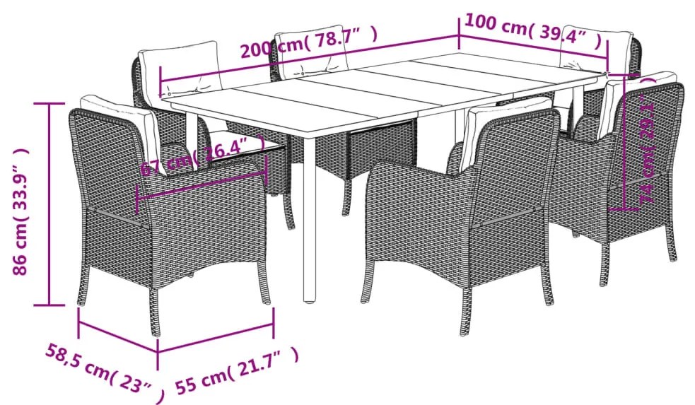 vidaXL Σετ Τραπεζαρίας Κήπου 7 τεμ. Γκρι Συνθ. Ρατάν με Μαξιλάρια