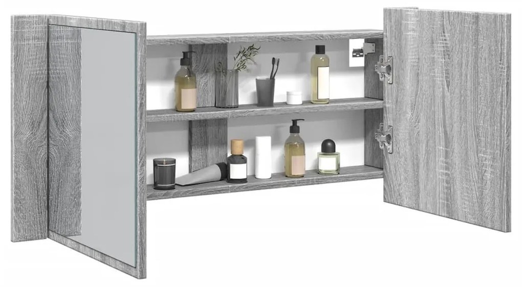 Ντουλάπι Μπάνιου με Καθρέφτη / LED Γκρι Sonoma 100x12x45 εκ. - Γκρι