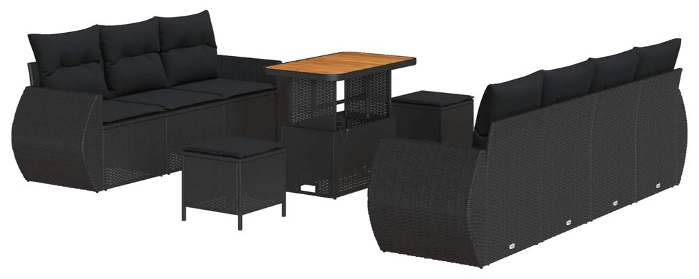 Σετ Καναπέ Κήπου με μαξιλάρι 10 pcs Μαύρο συνθετικό ρατάν