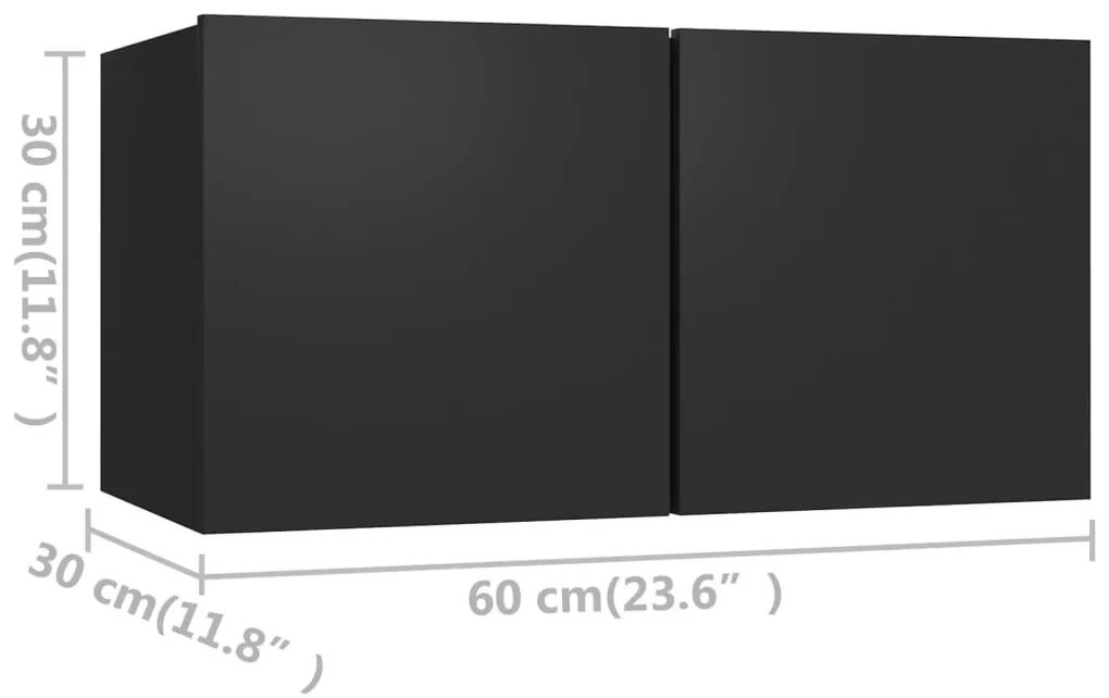 Έπιπλα Τηλεόρασης 4 τεμ. Μαύρα 60 x 30 x 30 εκ. από Επεξ. Ξύλο - Μαύρο