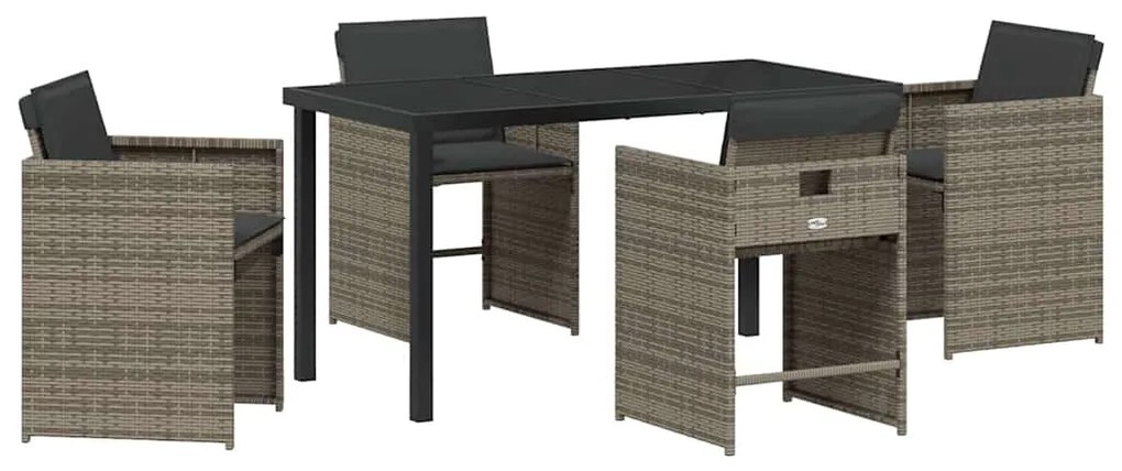 vidaXL Σέτ φαγητού για κήπο με μαξιλάρι 5 pcs Γκρι Πολυ ράταν
