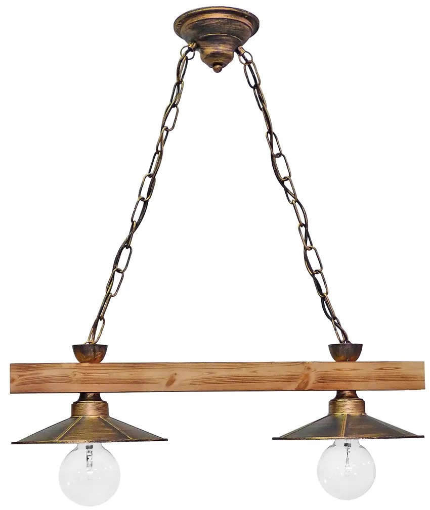 Φωτιστικό Οροφής Δίφωτο Heronia Petra 30-0037 Bronze/Natural Wood