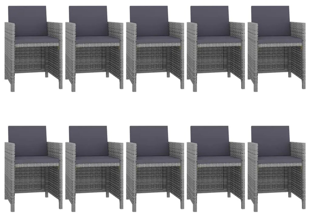 vidaXL Σετ Τραπεζαρίας Εξ. Χώρου 11 τεμ. Γκρι Συνθ. Ρατάν με Μαξιλάρια