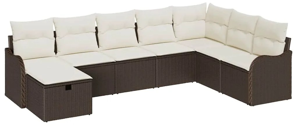 vidaXL Σετ Καναπέ Κήπου με μαξιλάρι 8 pcs Καφέ Πολυ ράταν