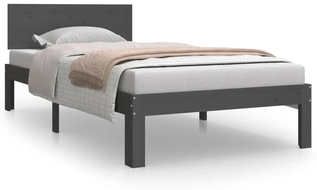 vidaXL Πλαίσιο Κρεβατιού Γκρι 90 x 190 εκ. από Μασίφ Ξύλο 3FT Single
