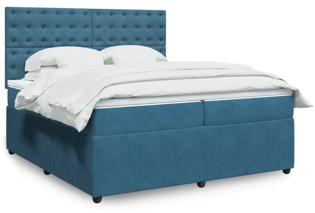 vidaXL Κρεβάτι Boxspring με Στρώμα Σκούρο Μπλε 200x200 εκ. Βελούδινο