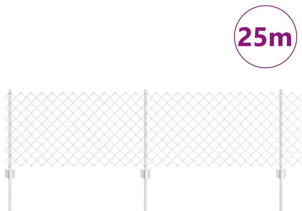 vidaXL Προστατευτικό Πλέγμα με 22 Στάντ Ασημί 0.6x25 μ Χάλυβας