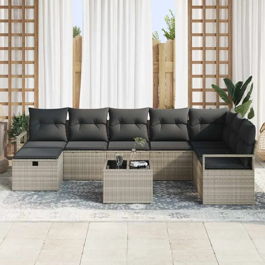vidaXL Σετ Καναπέ Κήπου 8 pcs Ανοιχτό γκρι Πολυ ράταν