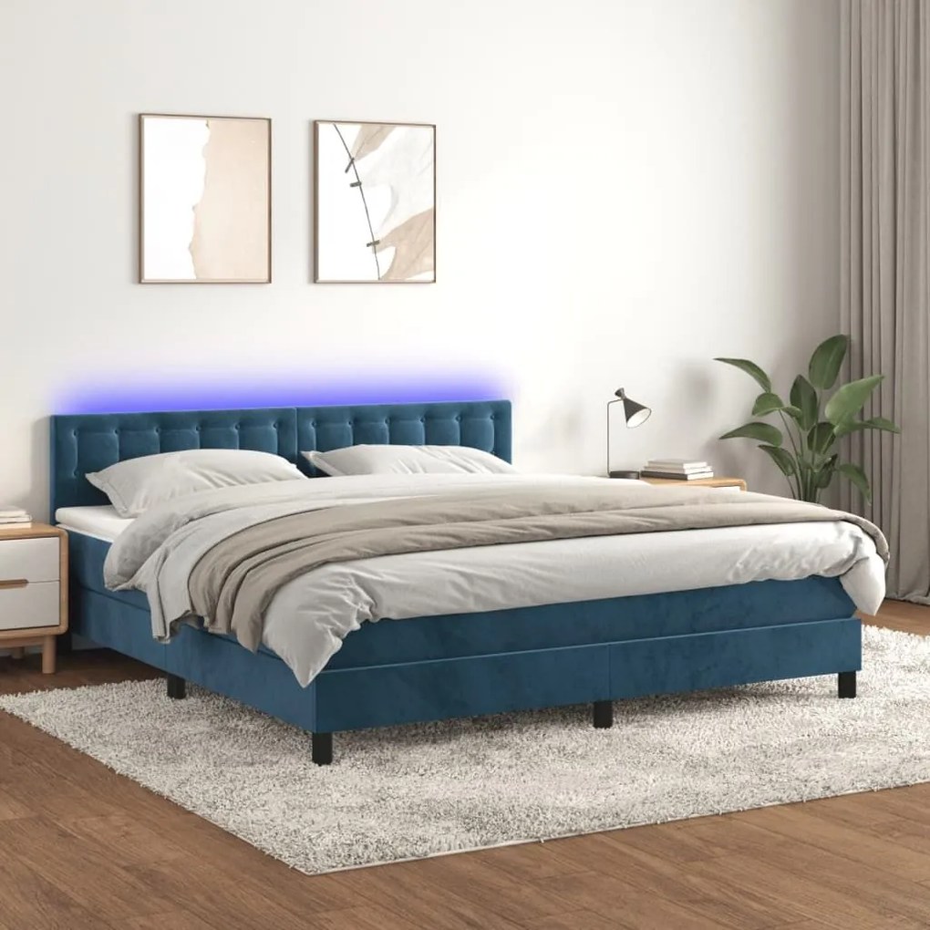 ΚΡΕΒΑΤΙ BOXSPRING ΜΕ ΣΤΡΩΜΑ &amp; LED ΣΚ. ΜΠΛΕ 180X200ΕΚ. ΒΕΛΟΥΔΙΝΟ 3134661