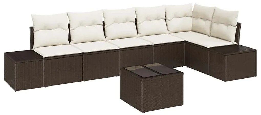 vidaXL Σετ Καναπέ Κήπου 7 pcs Καφέ, Κρέμα Πολυ rattan, βαμμένο ατσάλι