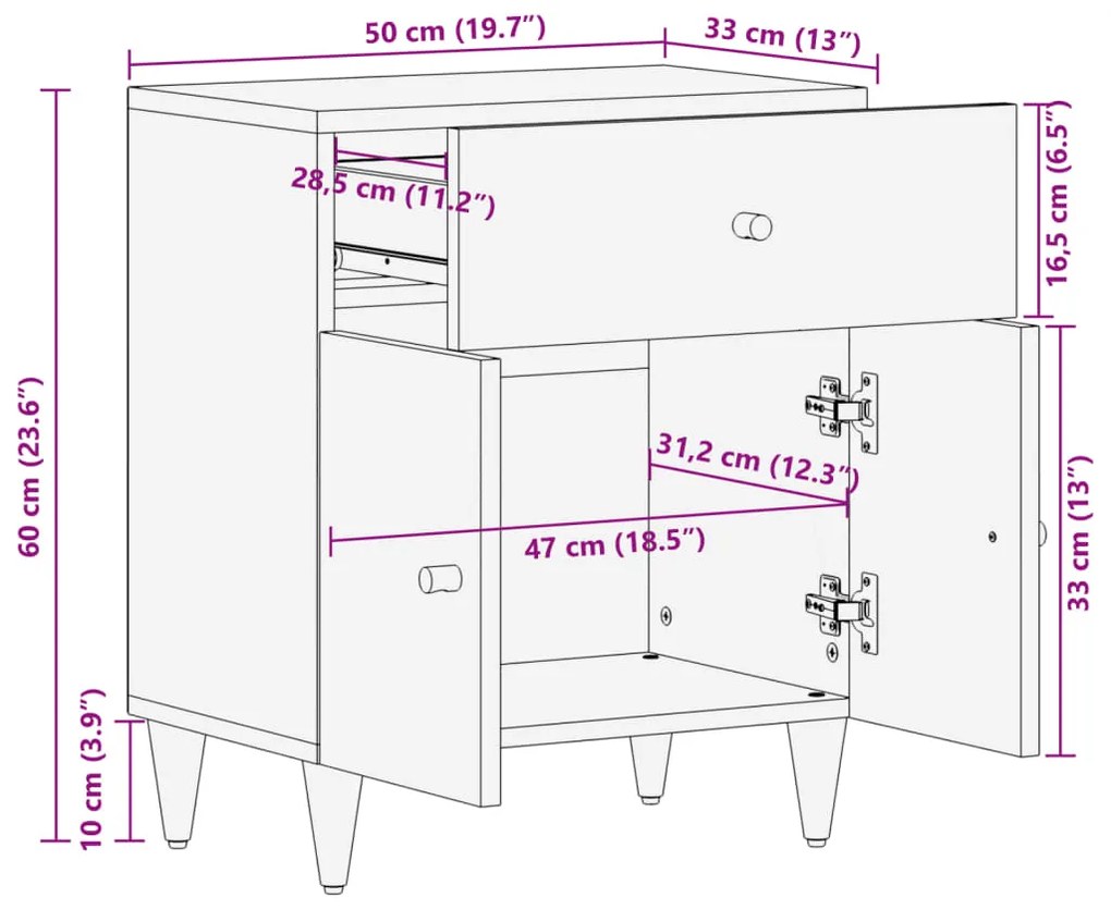 ΚΟΜΟΔΙΝΟ 50 X 33 X 60 ΕΚ. ΑΠΟ ΜΑΣΙΦ ΞΥΛΟ ΜΑΝΓΚΟ 358331