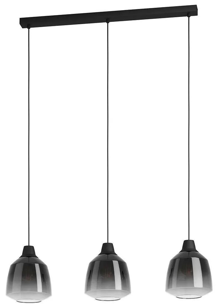 Φωτιστικό Οροφής - Ράγα Sedbergh 43822 90x20x110cm 3xΕ27 40W Black-Smoke Eglo Steel,Glass