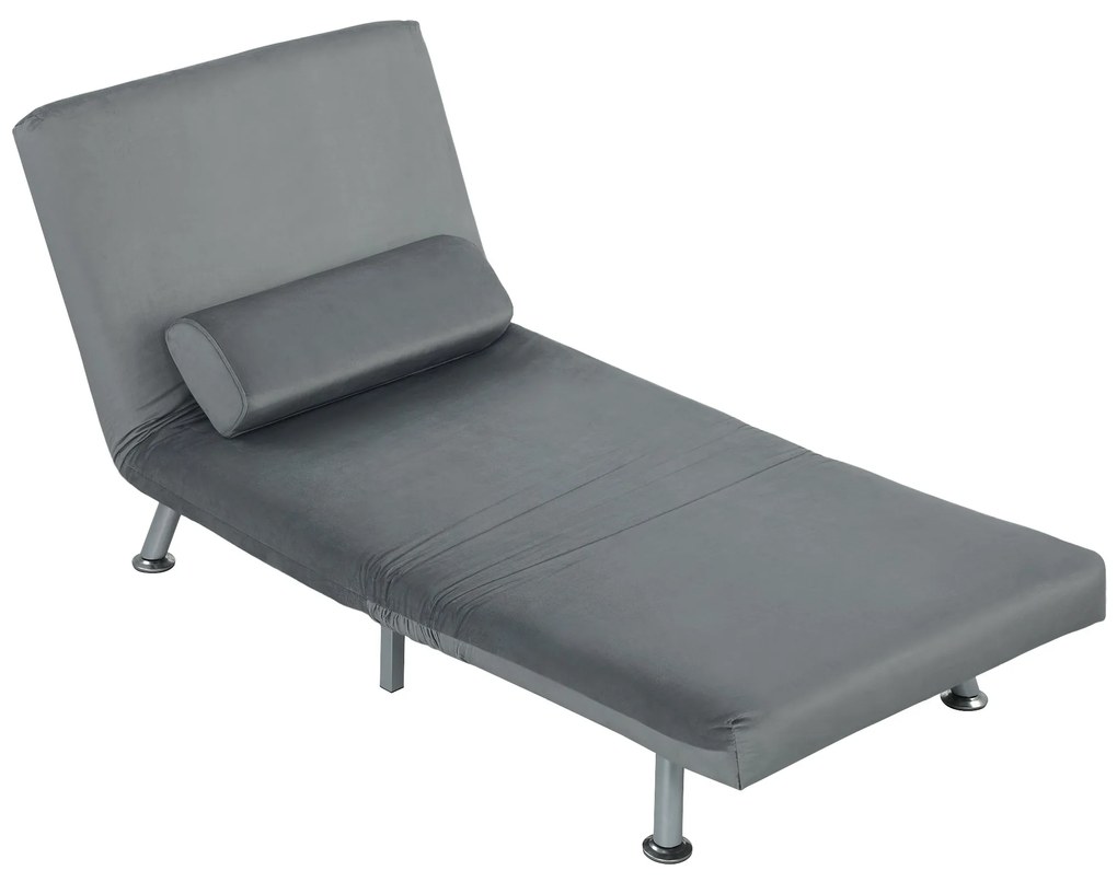 HOMCOM Αναδιπλούμενος πολυθρόνας με λειτουργία κρεβατιού, αναδιπλούμενος πολυθρόνας σε όψη βελούδου, ρυθμιζόμενη πλάτη, 75 x 70 x 75 cm, Γκρι