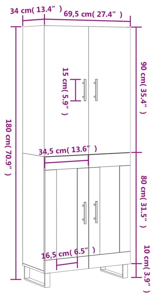 Ντουλάπι Καφέ Δρυς 69,5 x 34 x 180 εκ. από Επεξεργασμένο Ξύλο - Καφέ