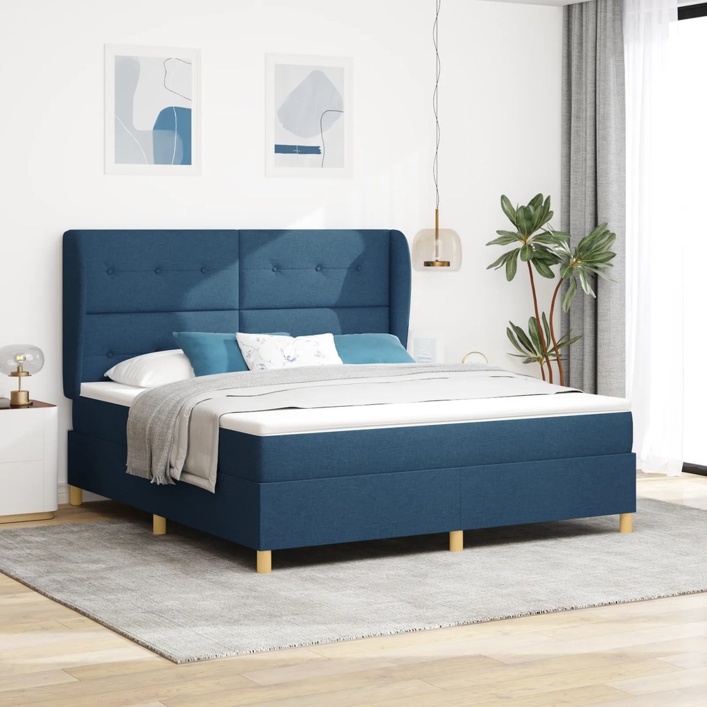 vidaXL Μπλε Κρεβάτι με Στρώμα 180x200 εκ Υφασμάτινο