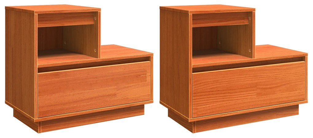 vidaXL Κομοδίνο 2 pcs Καφέ κεριού 60 x 34 x 51 εκ. Μασίφ ξύλο πεύκου