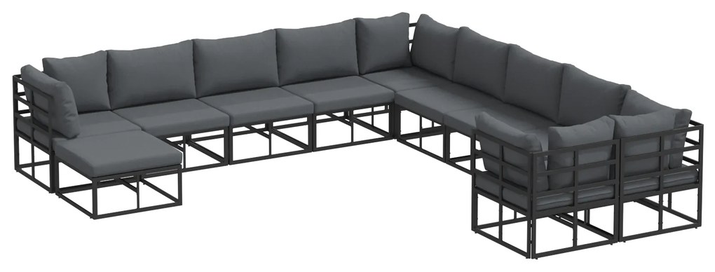 vidaXL Σετ Καναπέ Κήπου 11 pcs Μαύρο 71.5 x 71.5 x 71 εκ. Αλουμίνιο
