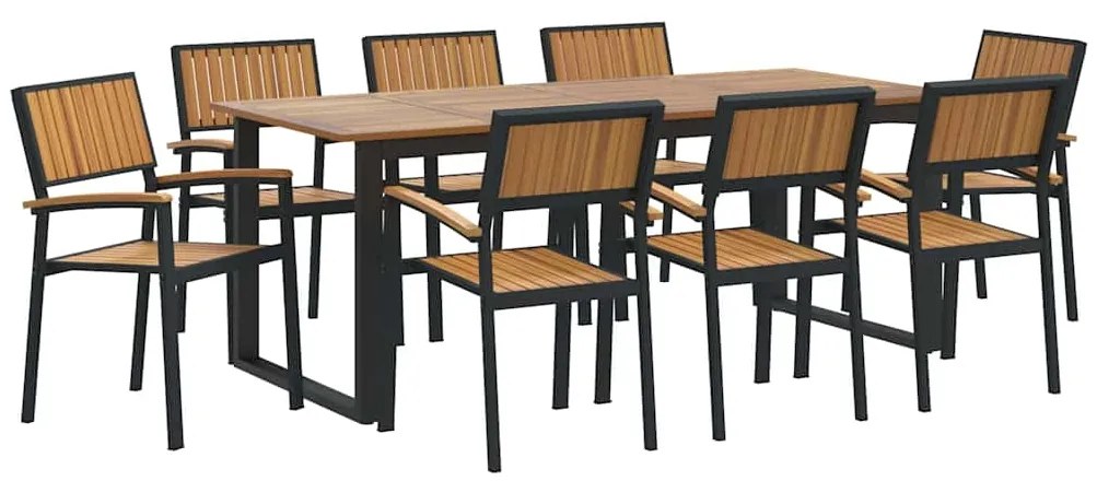 vidaXL Σέτ φαγητού για κήπο 9 pcs Μαύρο και καφέ 200 x 90 x 75 cm