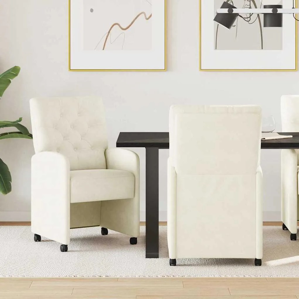 Καρέκλες Φαγητού με Ρόδες 2 pcs Κρεμ 58 x 67 x 97 εκ Βελούδο
