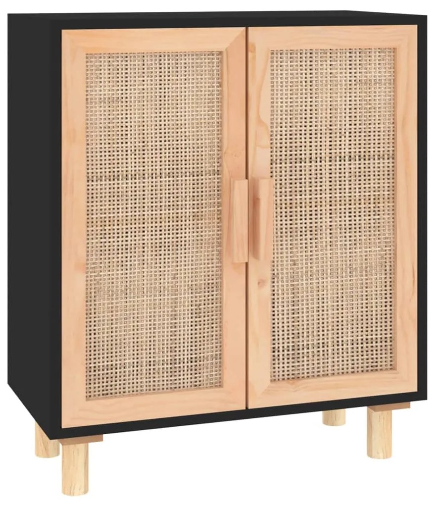vidaXL Ντουλάπι Μαύρο 60 x 30 x 70 εκ. από Μασίφ Πεύκο &amp; Φυσικό Ρατάν