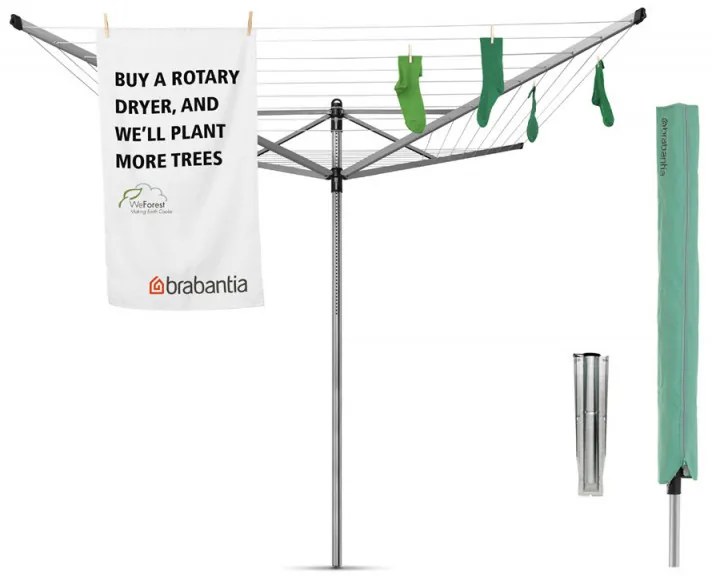 Brabantia Lift-O-Matic για εξωτερικούς χώρους 90300270, 60 m, Ρυθμιζόμενο ύψος, Μεταλλική ακίδα εκσκαφής, Θήκη, Ανθεκτικό στη διάβρωση, Inox