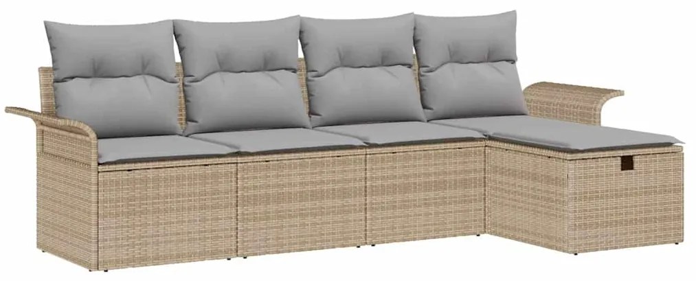 vidaXL Σετ Καναπέ Κήπου με μαξιλάρι 5 pcs Μπεζ Πολυ ράταν