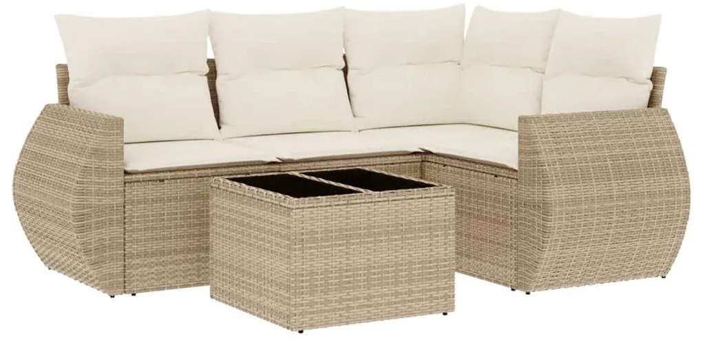 vidaXL Σετ Καναπέ Κήπου 5 τεμ. Μπεζ Συνθετικό Ρατάν με Μαξιλάρι