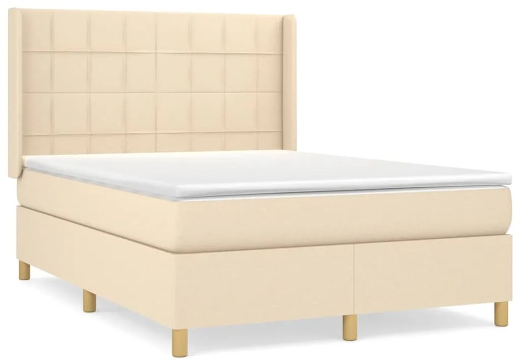 vidaXL Κρεβάτι Boxspring με Στρώμα Κρεμ 140x200 εκ. Υφασμάτινο