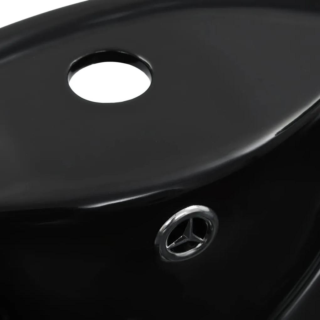 Νιπτήρας με Οπή Υπερχείλισης Μαύρος 46,5 x 18 εκ. Κεραμικός - Μαύρο