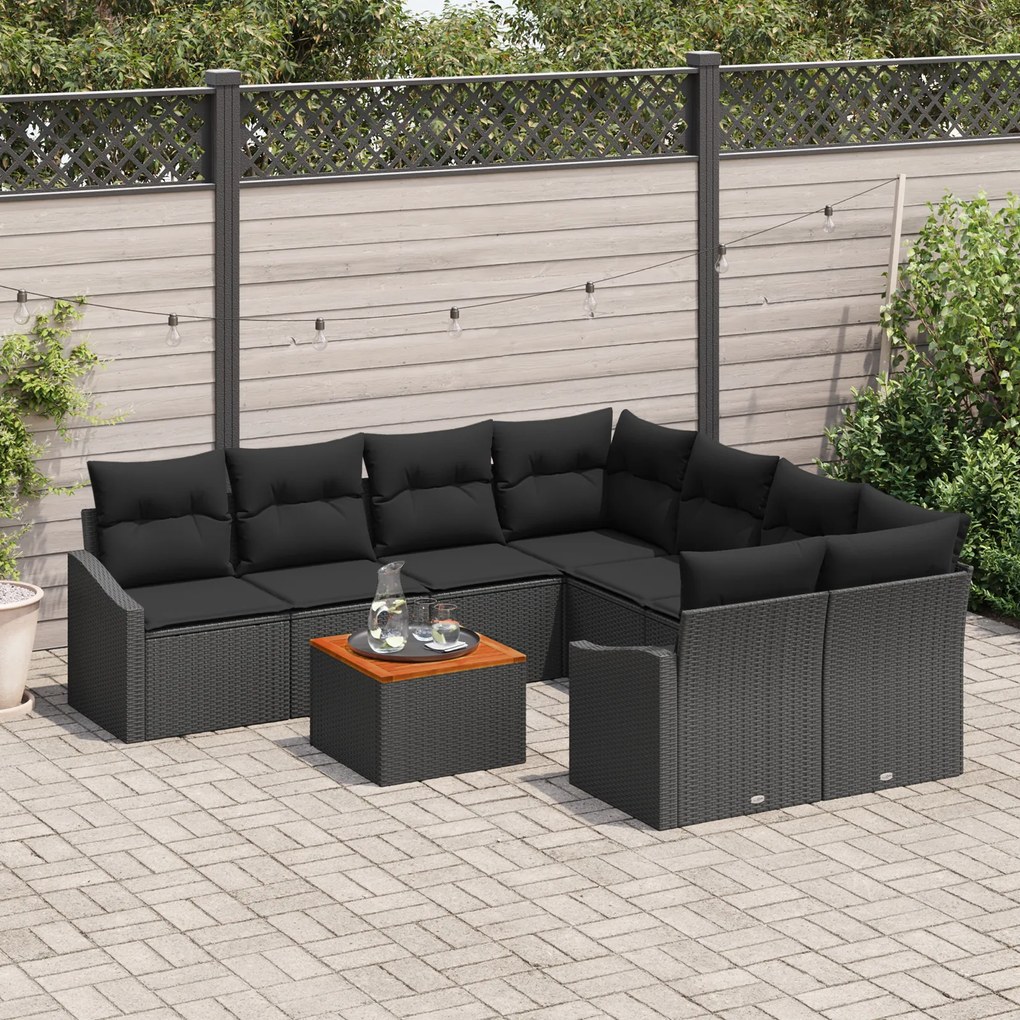 vidaXL Σετ Σαλονιού Κήπου 9 pcs Μαύρο 55 x 55 x 37 εκ