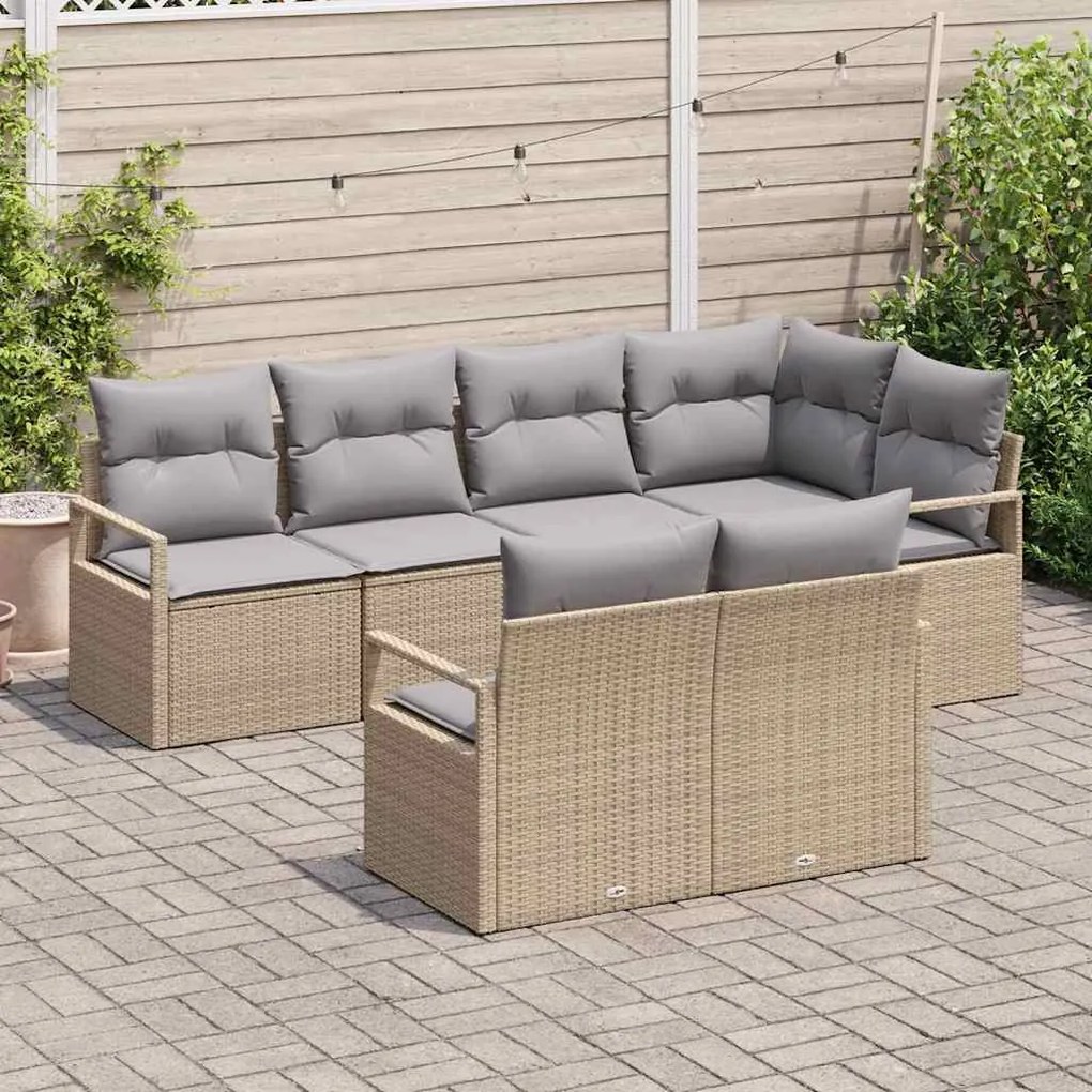 vidaXL Σετ Καναπέ Κήπου με μαξιλάρι 7 pcs Μπεζ, Ανοιχτό Γκρι