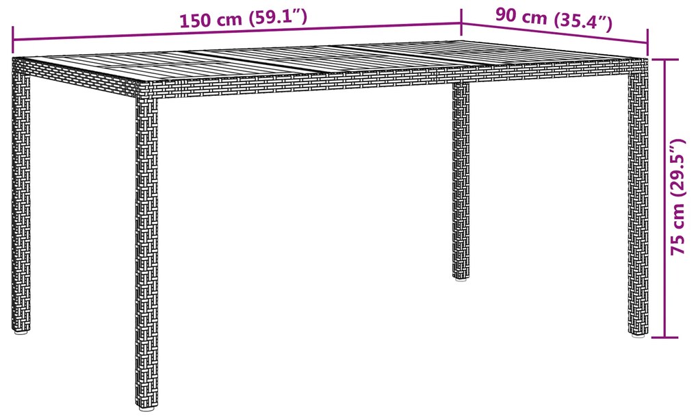 vidaXL Τραπέζι Φαγητού Κήπου Γκρι 150x90x75 εκ. Πολυ Ράτανας