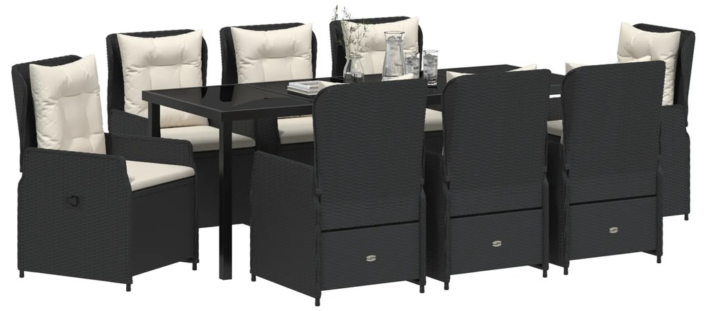 vidaXL 9 κομμάτια σετ κήπου με τραπέζι, μαύρο πολυ rattan