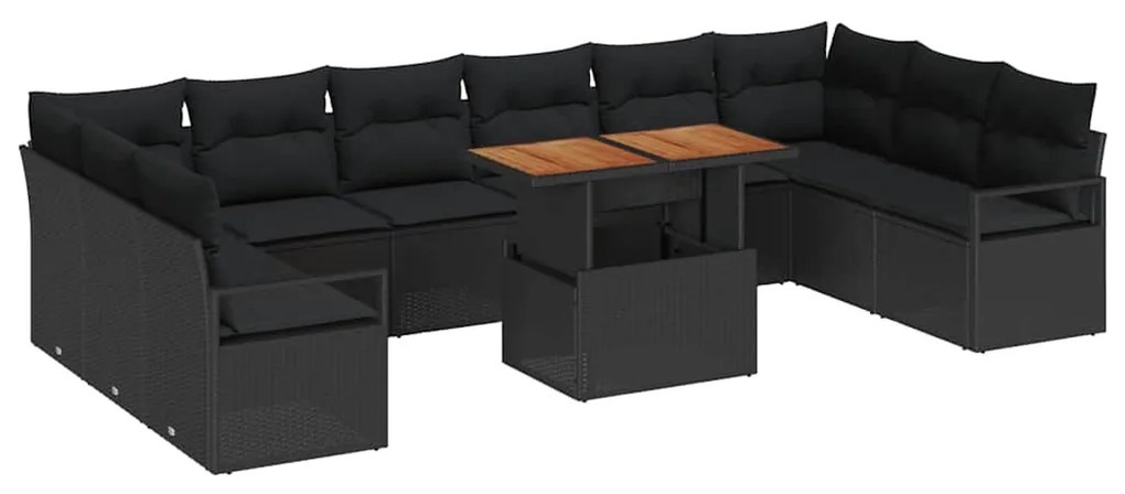 vidaXL Σετ Καναπέ Κήπου με αποθήκευση 11 pcs Μαύρο Πολυ ράταν