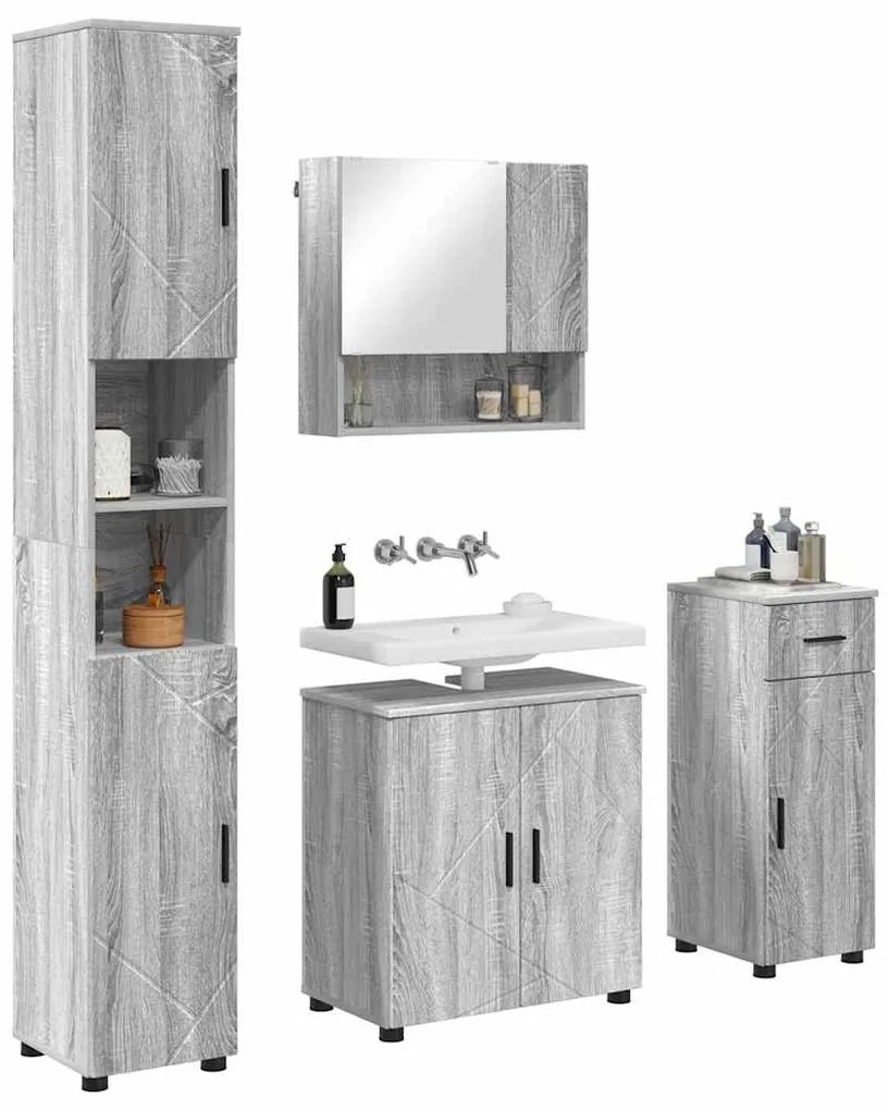 vidaXL Σετ Επίπλων Μπάνιου με πόρτα 4 pcs Γκρι sonoma 61 x 35 x 64 εκ.