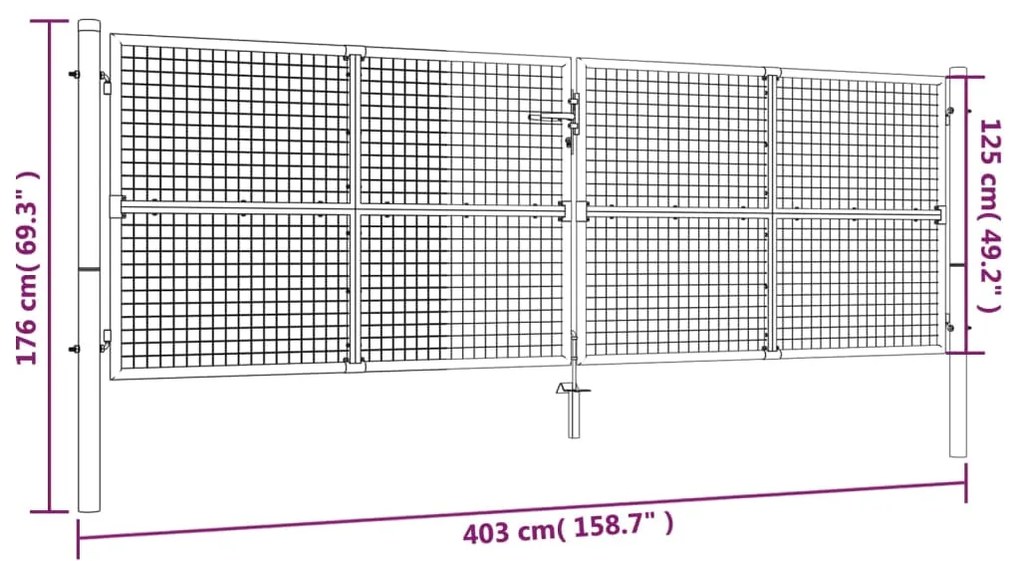 vidaXL Πόρτα Περίφραξης με Πλέγμα Γκρι 400 x 175 εκ. Γαλβαν. Χάλυβας