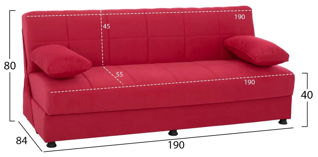 Καναπές - Κρεβάτι Ege 3θέσιος Ύφασμα Φούξια 192x74x82 εκ. 192x74x82 εκ.