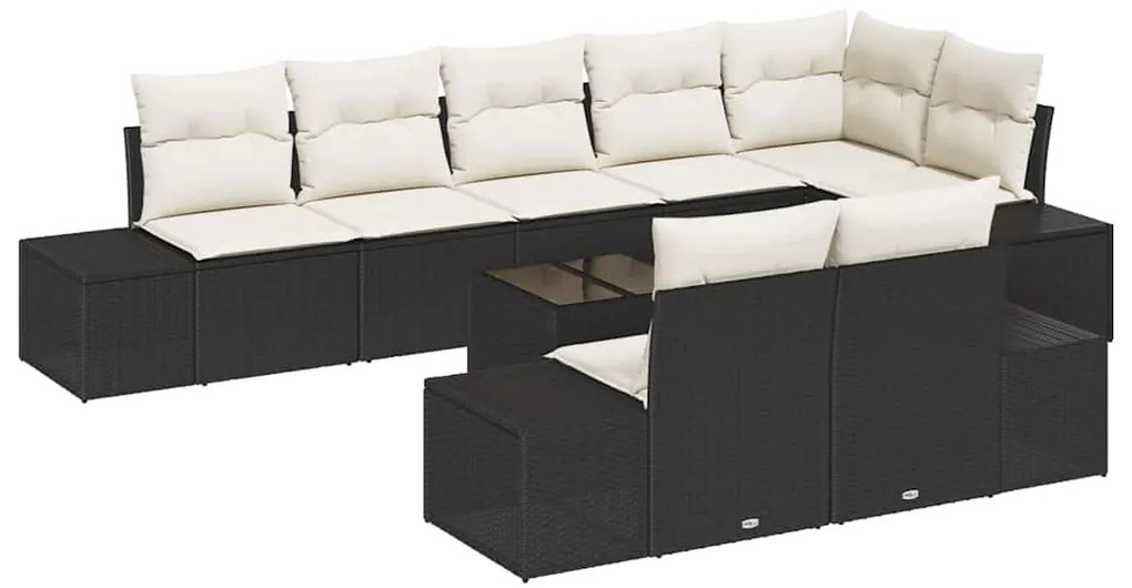 vidaXL Σετ Καναπέ Κήπου με μαξιλάρι 9 pcs Μαύρο και Κρεμ Πολυ ράταν
