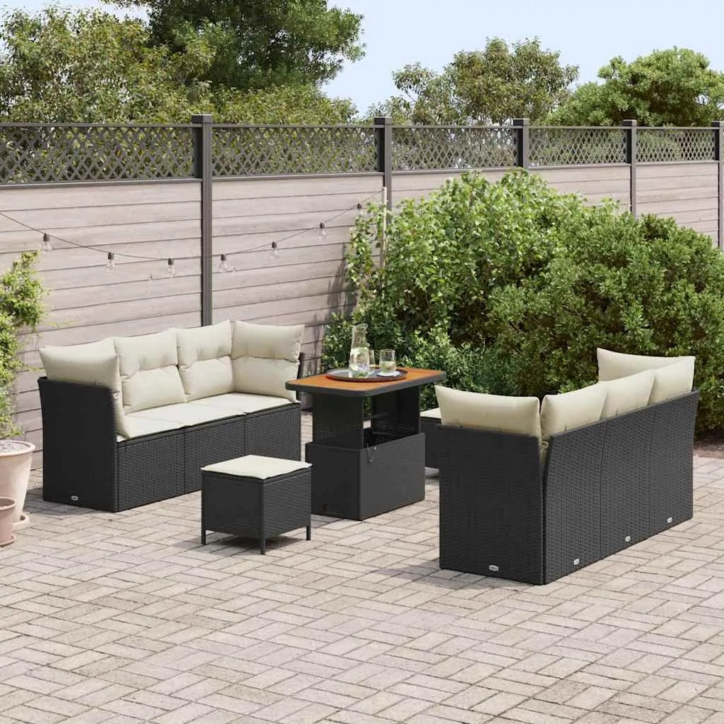 vidaXL Σετ Καναπέ Κήπου 9 pcs Μαύρο και κρεμ 90 x 55 x 71 cm