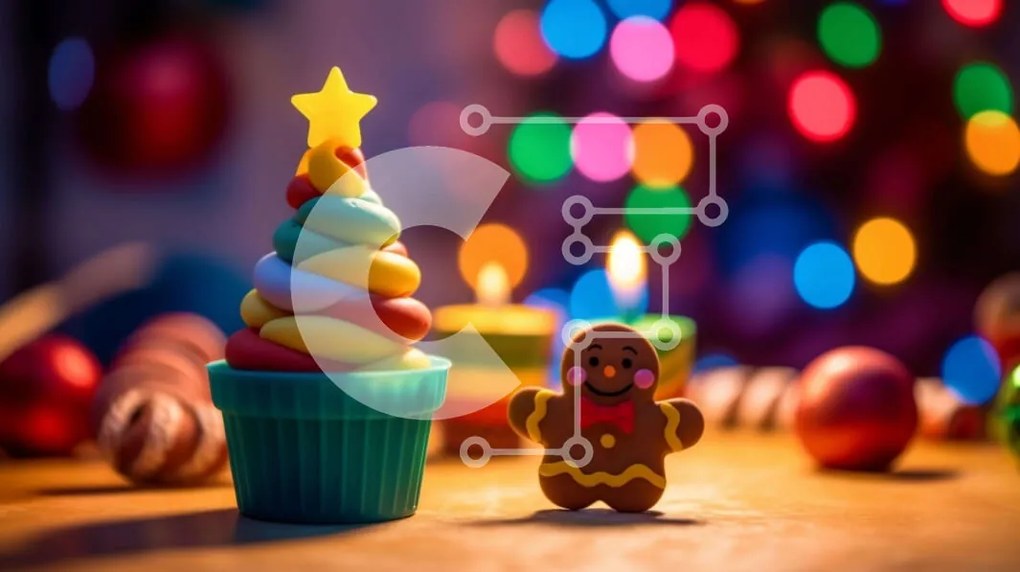 Intra Συλλεκτικό Ξύλινο Παζλ Plywood  4mm - Gingerbread Man on Cupcake με εορταστικές διακοσμήσεις Σε Ξύλινο Κουτί - Διαστάσεις: 10x10 cm – 25 κομμάτια
