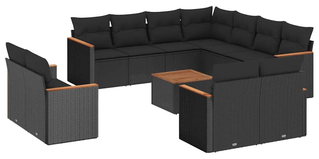 vidaXL Σαλόνι Κήπου 12 Τεμαχίων Μαύρο Συνθετικό Ρατάν με Μαξιλάρια