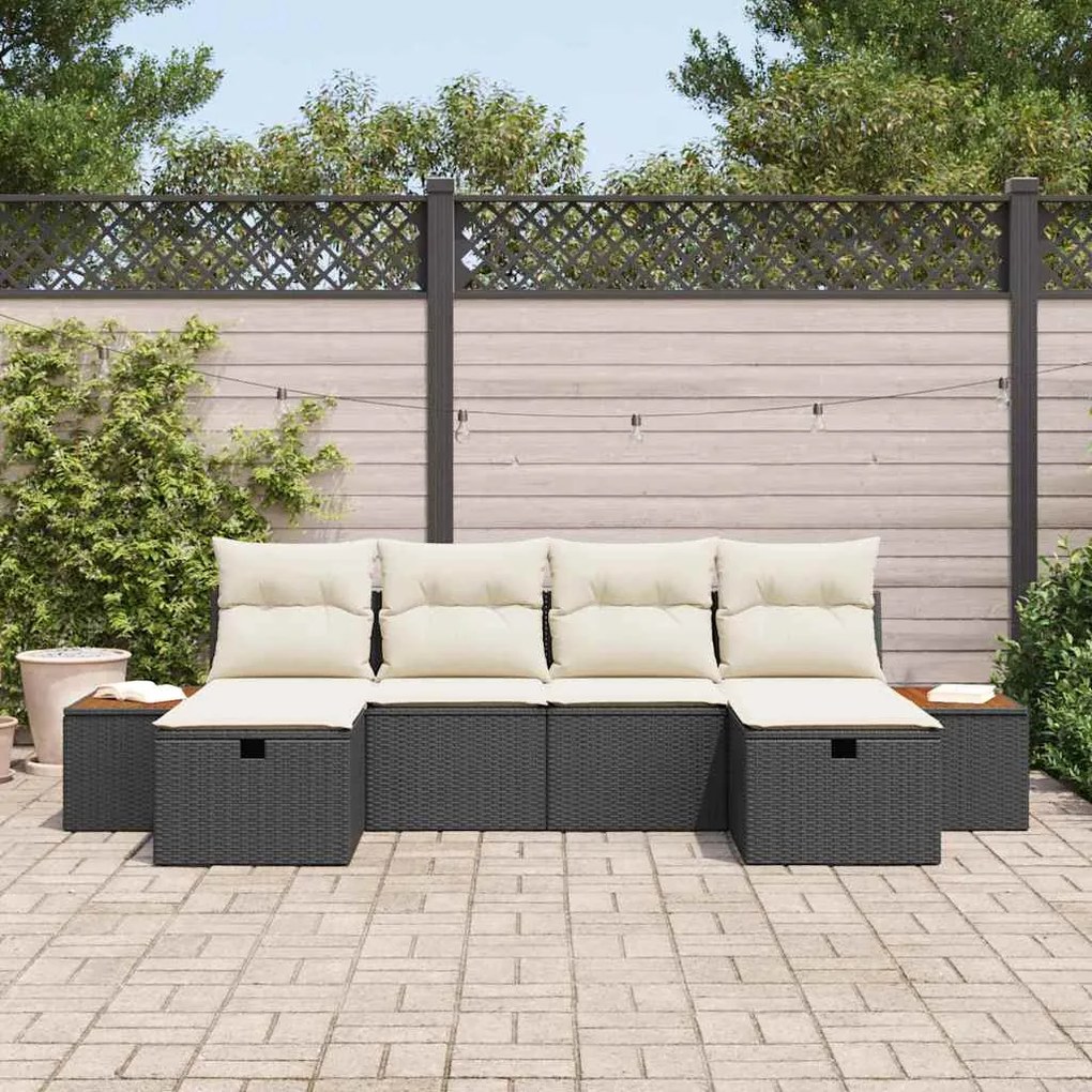 vidaXL Σετ Καναπέ Κήπου με μαξιλάρι 6 pcs Μαύρο Πολυ ράταν