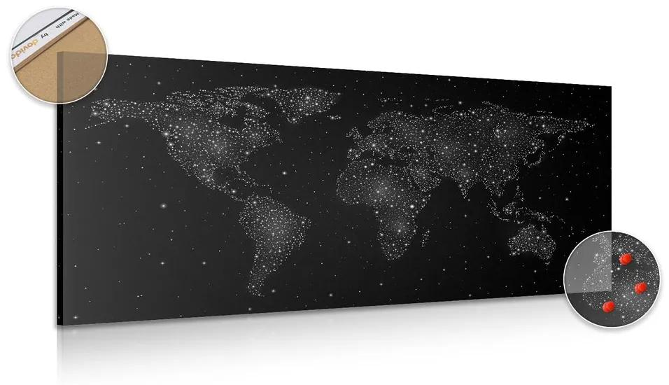 Εικόνα στον παγκόσμιο χάρτη από φελλό με νυχτερινό ουρανό σε ασπρόμαυρο σχέδιο