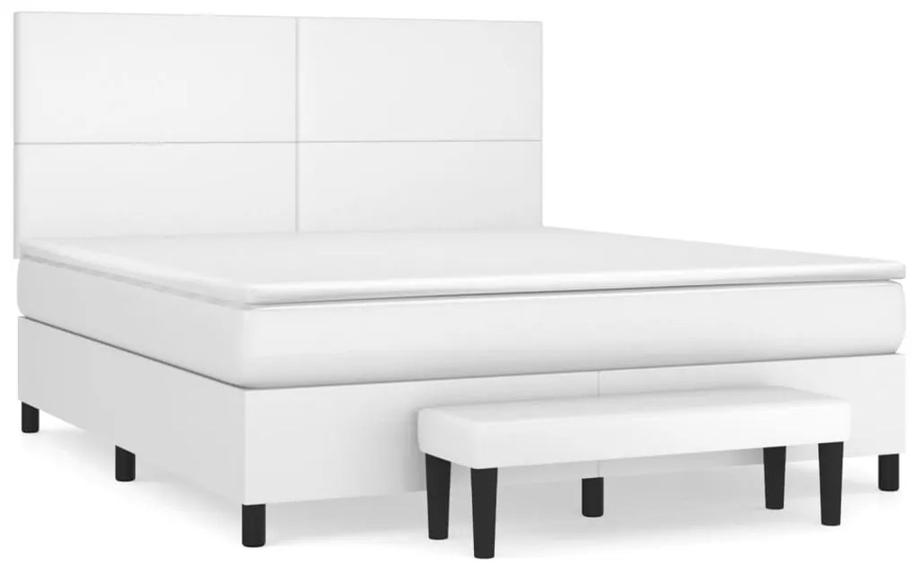 vidaXL Κρεβάτι Boxspring με Στρώμα Λευκό 160x200εκ.από Συνθετικό Δέρμα