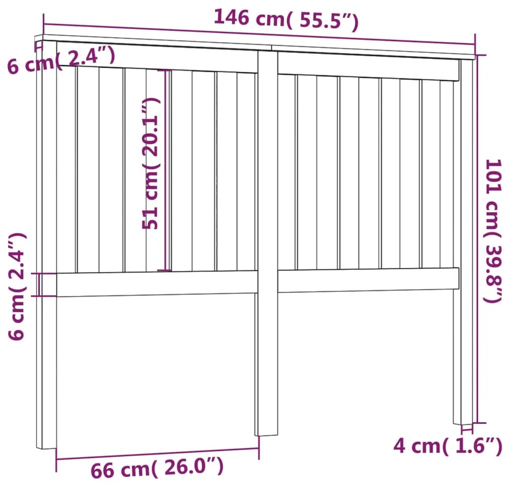 vidaXL Κεφαλάρι κρεβατιού Μαύρο 146 x 6 x 101εκ. από Μασίφ Ξύλο Πεύκου