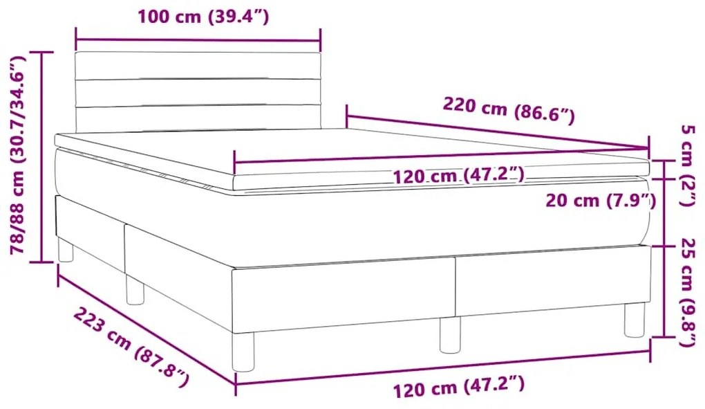 Κρεβάτι Boxspring με Στρώμα Ανοιχτό Γκρι 120x220 εκ. Βελούδινο - Γκρι
