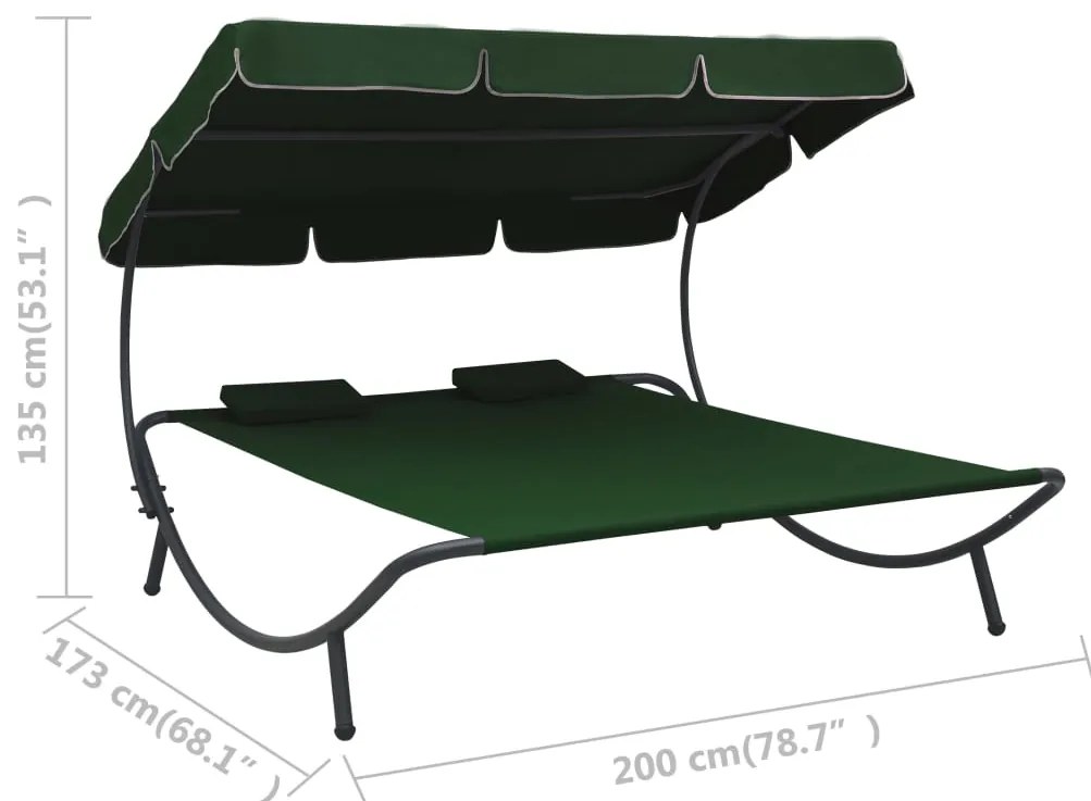 vidaXL Ξαπλώστρα - Κρεβάτι Διπλή Πράσινη με Σκίαστρο και Μαξιλάρια