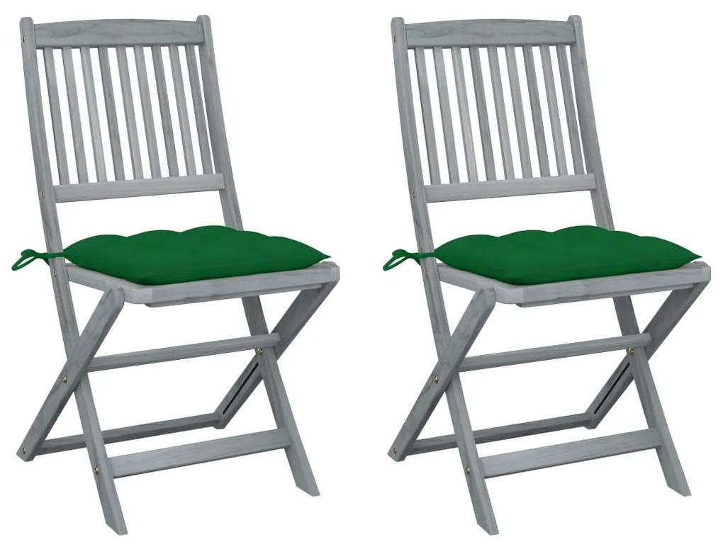 vidaXL Καρέκλες Εξ. Χώρου Πτυσσόμενες 2 τεμ. Ξύλο Ακακίας & Μαξιλάρια