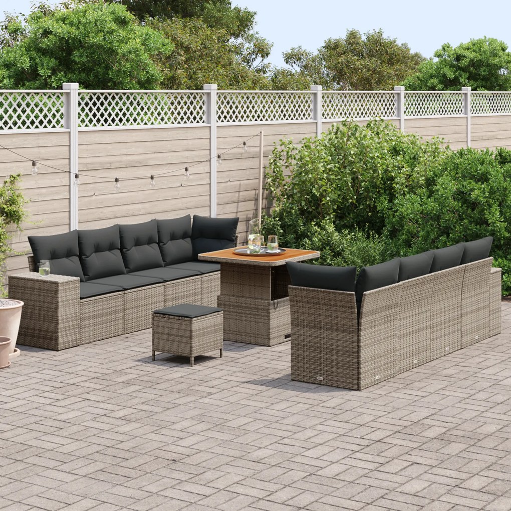vidaXL Σετ Καναπέ Κήπου με μαξιλάρι 11 pcs Γκρι 80 x 80 x 71 cm