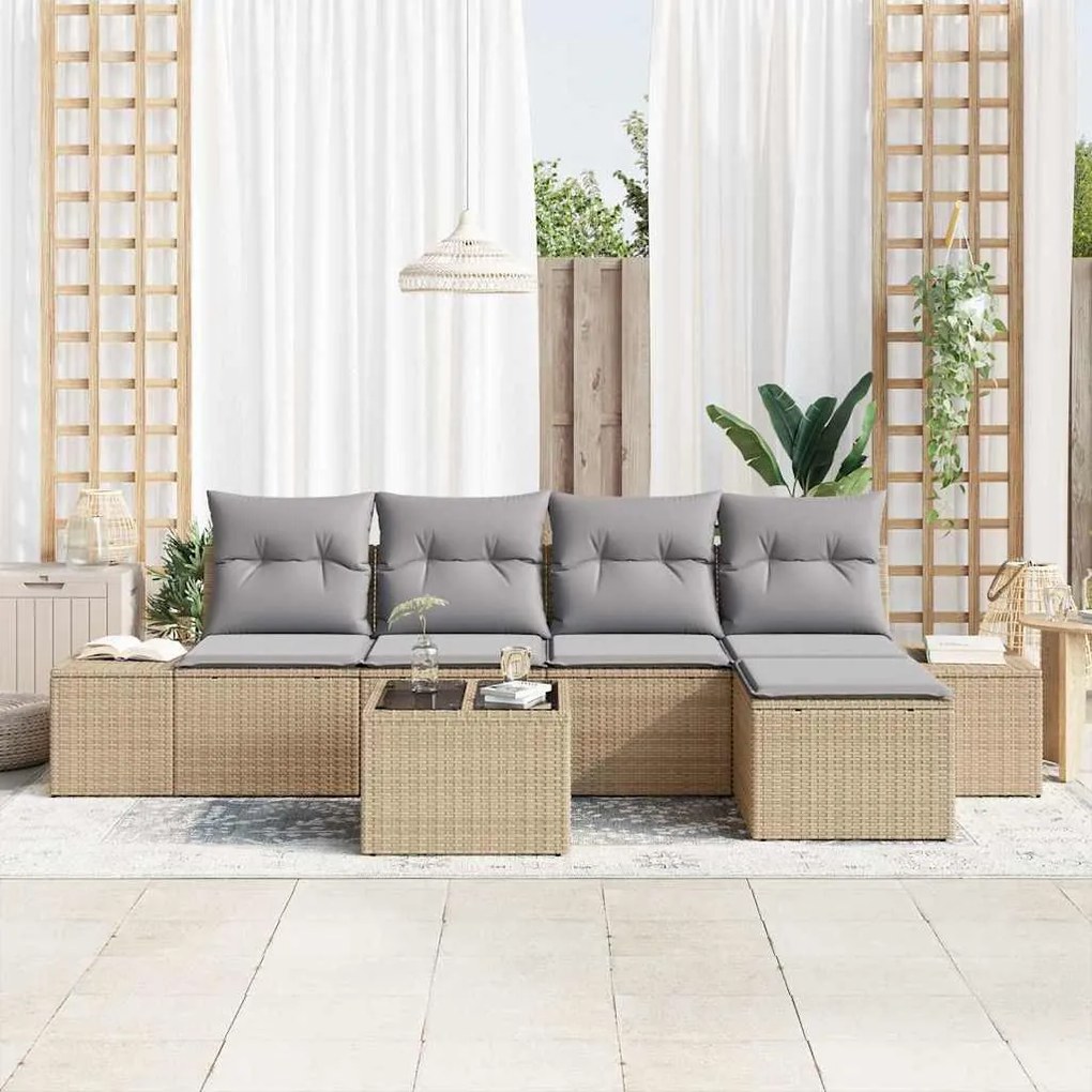 vidaXL Σετ Καναπέ Κήπου 6 pcs Μπεζ Πολυ ράταν